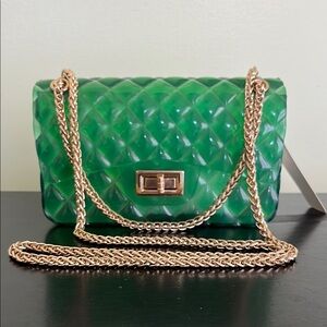 Le Miel Green Gel Crossbody Bag With Gold Chain